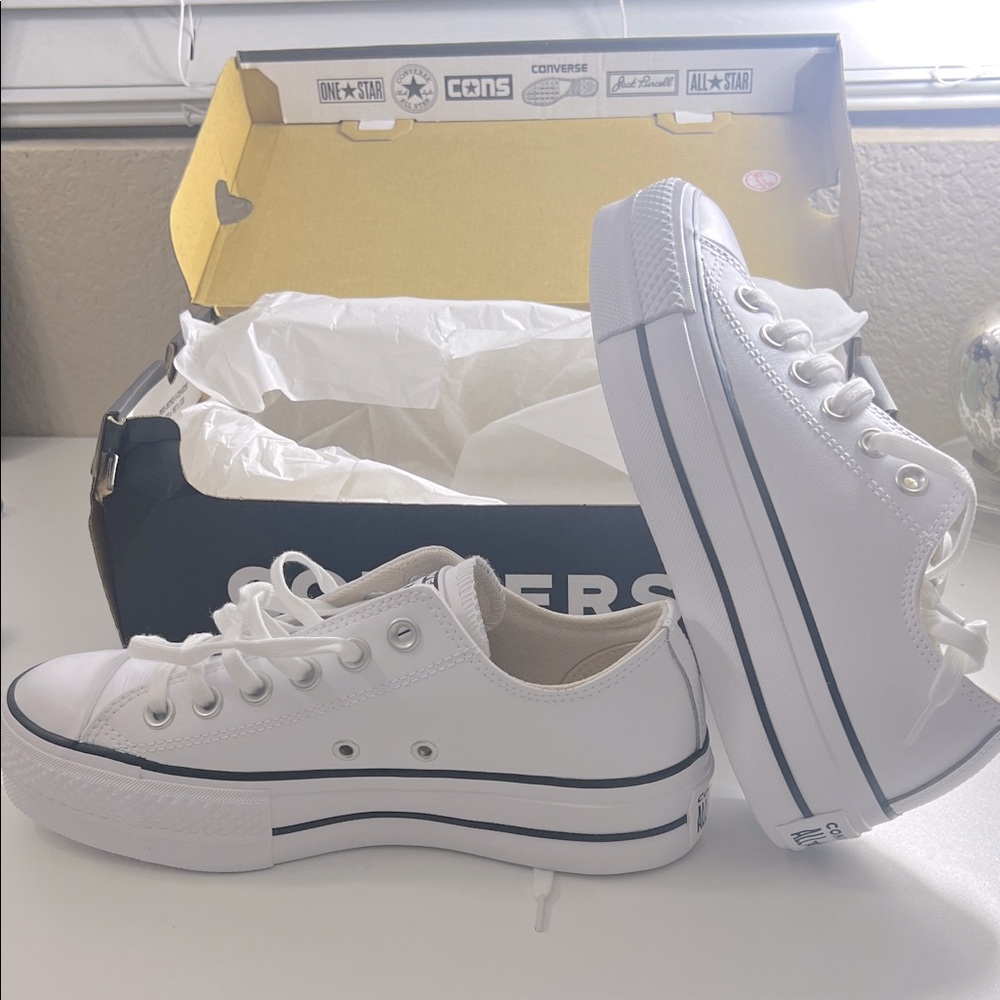 Converse White Low Top Platform Sneakers